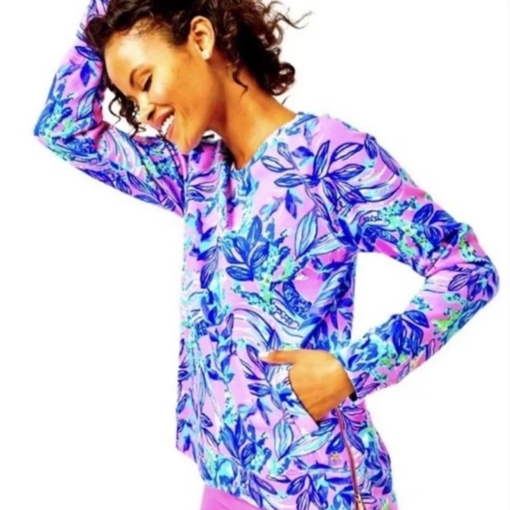 Lilly Pulitzer Beach Comber Pullover Womens Medium Pink Floral Luxletic 005487